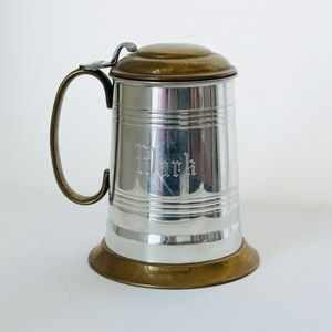 Vintage English Pewter Tankard with Brass Mounts – Lidded Beer Stein